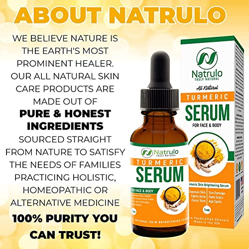 Natrulo Turmeric Serum for Face & Body - All Natural Turmeric Skin Brightening Serum - Cleanses Skin, Fights Acne, Evens Tone, Heals Scars - Pure Handcrafted Skincare Made in the USA