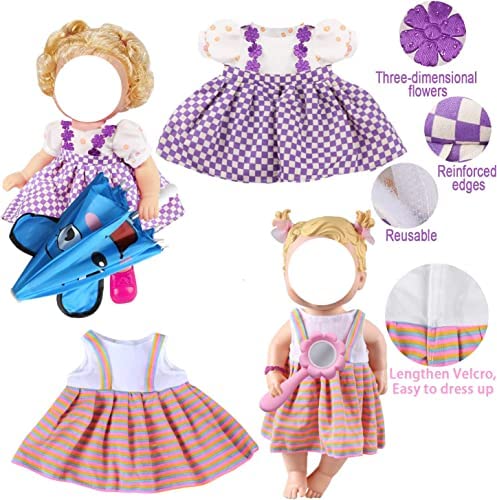 lausomile 25 Pack Alive Baby Doll Clothes Accessories Girl Gift - 12 PCS Dress Fit for 12 13 14 15 inch Doll Girl Clothes & Baby Bitty Doll, with Underwear Diapers Umbrella Milk Bottle Backpack