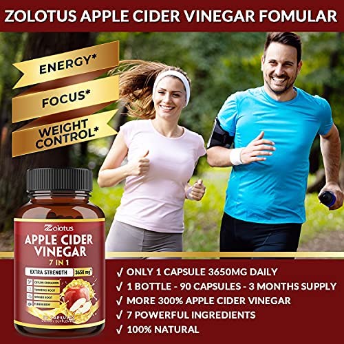 7 in 1 Apple Cider Vinegar Capsules, Equivalent to 3650mg, 3 Month Supply with Ceylon Cinnamon, Ginger Root, Turmeric, Elderberry, Best Supplement for Digestion, Immune