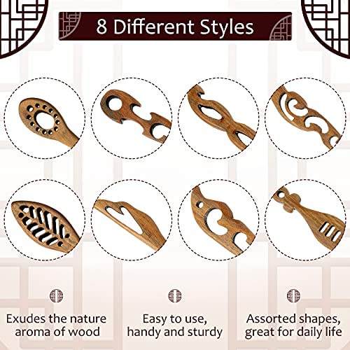 8 Pieces Wooden Hair Sticks Japanese Hair Chopstick for Women Bun Maker, Chinese Chopstick Hair Pins for Women Long Hair Handmade Chignon Maker Hair Accessories (Chic Style)