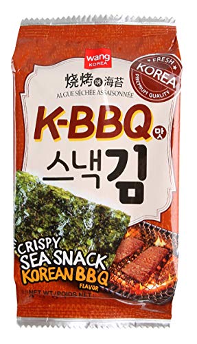 Wang Roasted Seaweed Snack, Korean Barbeque Flavored, Keto-friendly, Vegan, Gluten-Free, Healthy Snack 0.14 Ounce, Pack of 16