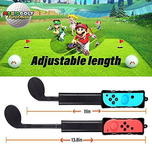 KUNSLUCK Joy-Con Golf Club for Nintendo Switch/Switch OLED, Mario Golf Games Accessories Controller Grip for Mario Golf Super Rush, Black (2 Pack)