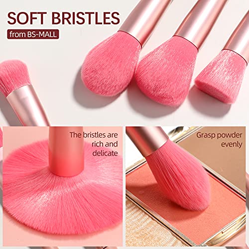 BS-MALL Makeup Brushes Premium Synthetic Bristles Powder Foundation Blush Contour Concealers Lip Eyeshadow Brushes Kit,16Pcs, Pink