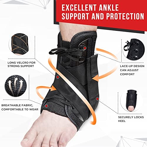 CURECARE Lace Up Ankle Brace for Women, 2022 New Upgraded Ankle Stabilizer Brace with Adjustable Ankle Wrap, Ankle Support for Men, Sprained Ankle, Injury Recovery, Achilles Tendonitis (Small)