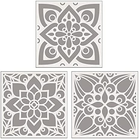 Floor Stencil,Wall Stencil,Lotus Tile Stencil,Floor Stencils for Painting Floors 12x12,Reusable Wall Stencil for Painting Large Pattern Set of 3