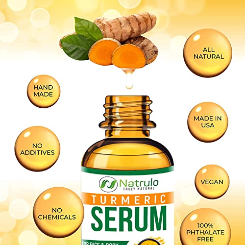 Natrulo Turmeric Serum for Face & Body - All Natural Turmeric Skin Brightening Serum - Cleanses Skin, Fights Acne, Evens Tone, Heals Scars - Pure Handcrafted Skincare Made in the USA