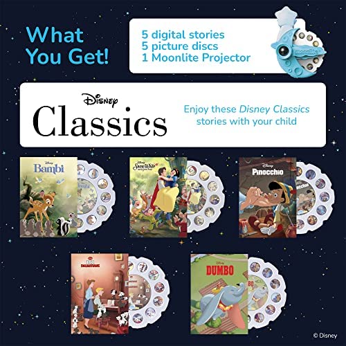 Moonlite Mini Projector with 5 Classic Disney Stories - A New Way to Read Stories Together - 5 Digital Stories with Light Projector - Dumbo, Pinocchio and More - Toys and Gifts for Kids Ages 1 and Up