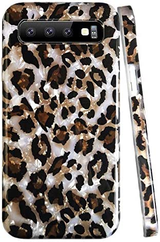 J.west Leopard Case for Galaxy S10 Plus Case 6.4 inch, Luxury Sparkle Cheetah Print Girls Women Pretty Design Ultra Slim Soft Silicone Protective Phone Case Cover for Samsung Galaxy S10 Plus