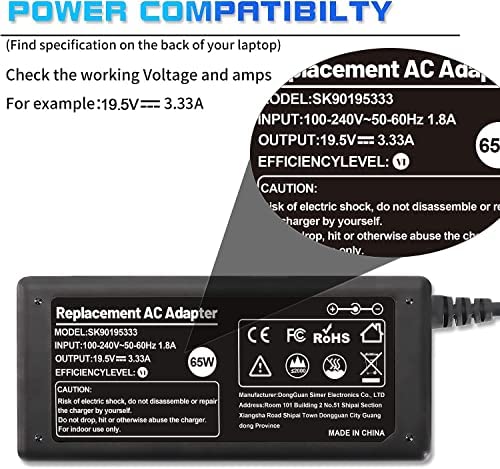 65W Laptop AC Adapter for HP Envy X360 Charger 15-U050CA 15-U002XX Envy 15 15T Chromebook 14 11 G3 G4 G5 EE Series 11-V010WM 11-V020WM 11-V031NR HP Pavilion 11 13 15 Power Supply Cord