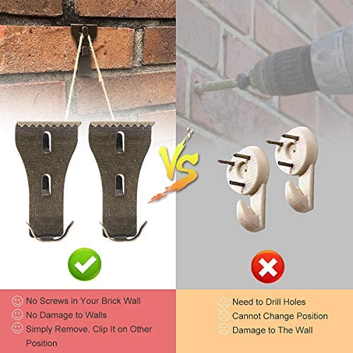 Brick Wall Clips Hooks Fastener - Coideal 12 PCS Metal Brick Hangers Hook Clip for Outdoor Hanging Pictures Lights Wreaths Stockings Garland No Drill, Fit Brick 2 1/5 to 2 1/2 Inch (Bronze)