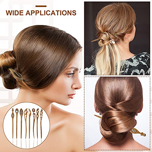 8 Pieces Wooden Hair Sticks Japanese Hair Chopstick for Women Bun Maker, Chinese Chopstick Hair Pins for Women Long Hair Handmade Chignon Maker Hair Accessories (Chic Style)