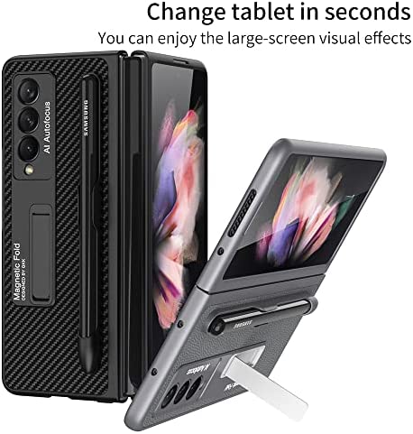 SHIEID Samsung fold 3 case with S Pen Holder, Z Fold 3 Case Leather with Kickstand Folio Flip Phone Case Cover Compatible with Samsung Galaxy Z Fold 3 5G 2021, Carbon Fiber Pattern