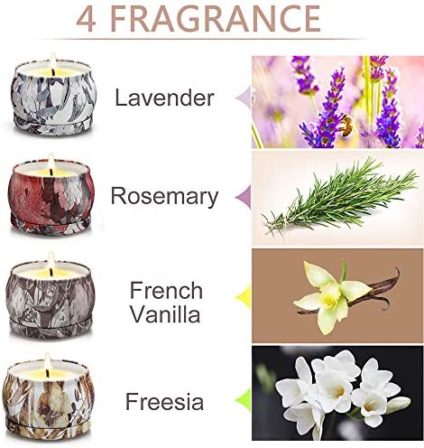 4 Pack Scented Candles Gifts for Women, 4.4 Ounce Christmas Gifts Large Tin Candles Soy Wax Aromatherapy Candles for Home Scented, Lavender Candle Set Gifts for Mom