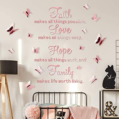 3D Acrylic Mirror Wall Decor Stickers Removable Butterfly Mirror Wall Stickers DIY Faith Makes All Things Possible for Home Office School Teen Dorm Room Mirror Wall Decoration (Rose Gold)