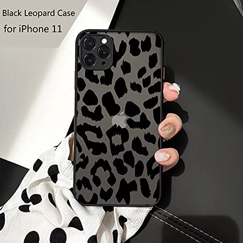 SUBESKING Compatible with iPhone 11 Matte Black Leopard Print Phone Case for Women Girls Teens,Clear Hard PC Cute Cheetah Pattern Design Silicone Soft TPU Bumper Slim Protective Cover 6.1 Inch