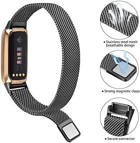Vanjua Metal Band Compatible with Fitbit Luxe Bands, Stainless Steel Mesh Loop Adjustable Wristband Replacement Strap for Fitbit Luxe/Luxe Special Edition Fitness Tracker Women Men (Black)