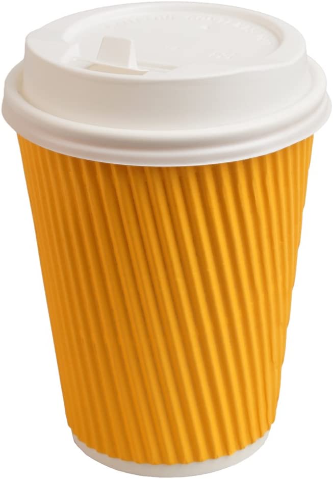 Snapcups Best Disposable Coffee Cups to Go - Premium Hot Paper Cup With Lids 12 Oz(30 count), Yellow - Perfect for Ripple and Insulated Cups - No Soaking or Smells - No Sleeves Needed