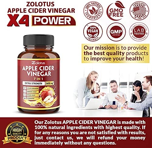 7 in 1 Apple Cider Vinegar Capsules, Equivalent to 3650mg, 3 Month Supply with Ceylon Cinnamon, Ginger Root, Turmeric, Elderberry, Best Supplement for Digestion, Immune