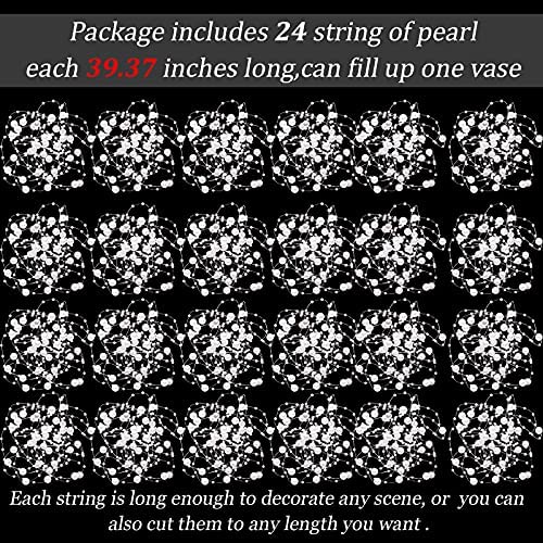 24 Pcs Artificial Pearl String for Floating Candle Faux Pearls Beads String Pearl Party Garland Decoration for Vases Filler Wedding Centerpiece Christmas Party Decor (White)