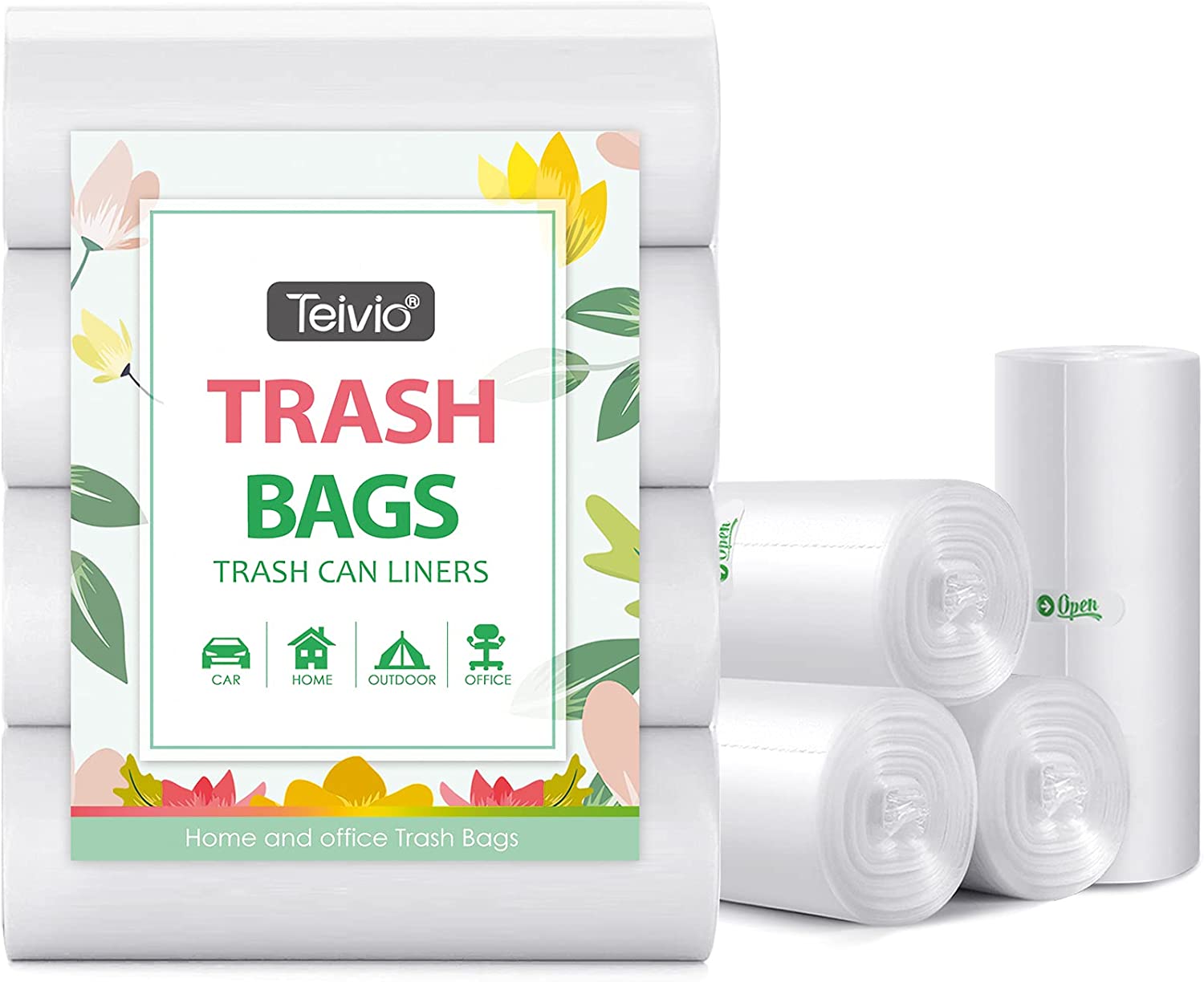 2 Gallon 80 Counts Strong Trash Bags Garbage Bags by Teivio, Bathroom Trash Can Bin Liners, Small Plastic Bags for home office kitchen, Clear