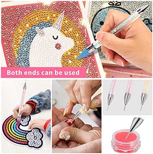 Calsoling 4 Pieces No Wax Needed Diamond Painting Tools Self-Stick Drill Pens, Double Heads No Clay Specialty Design with Diamonds Accessories for 5D DIY Painting Crafts Cross-Stitch