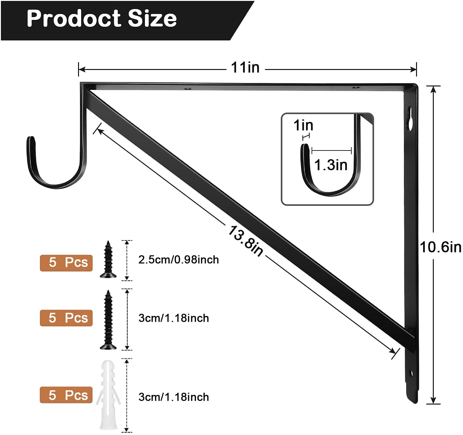 SUNGROOCloset Rod Brackets Holder Heavy Duty Support Bracket Black Closet Shelf Bracket with Rod Support Great for Both Shelf Storage and Closet Rod 2 Pack 4 Pack (2 Pack)