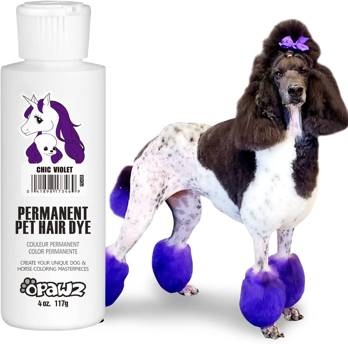 OPAWZ Permanent Dog Hair Dye, Pet Hair Dye Safely Used by Grooming Salons for a Decade, Pet Safe Dye Lasts Over 20 Washes, Bright Color for Dogs and Horses (Chic Violet)