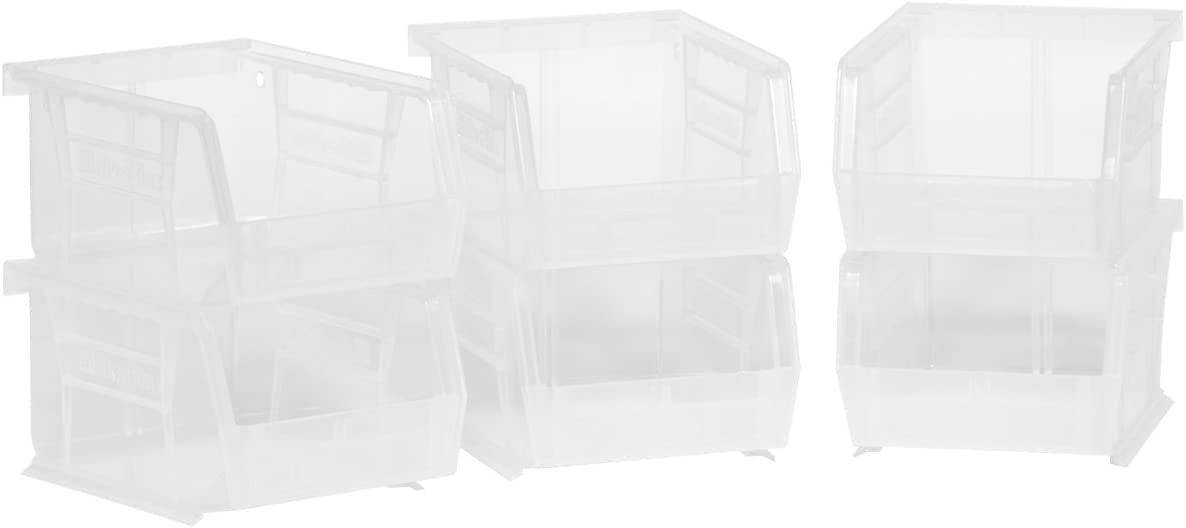 Akro-Mils 08212SCLAR 30210 AkroBins Plastic Storage Bin Hanging Stacking Containers, (5-Inch x 4-Inch x 3-Inch), Clear, 6-Pack