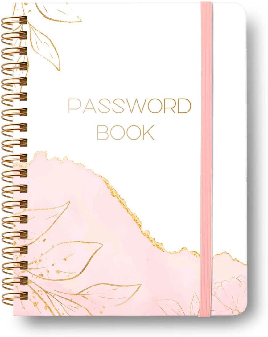 Password Book with Alphabetical Tabs - Spiral Password Notebook for Internet & Computer Login, Recording Website, Usernames, Passwords. Password Keeper for Home or Office, 5.1 x 6.9 in-Pink