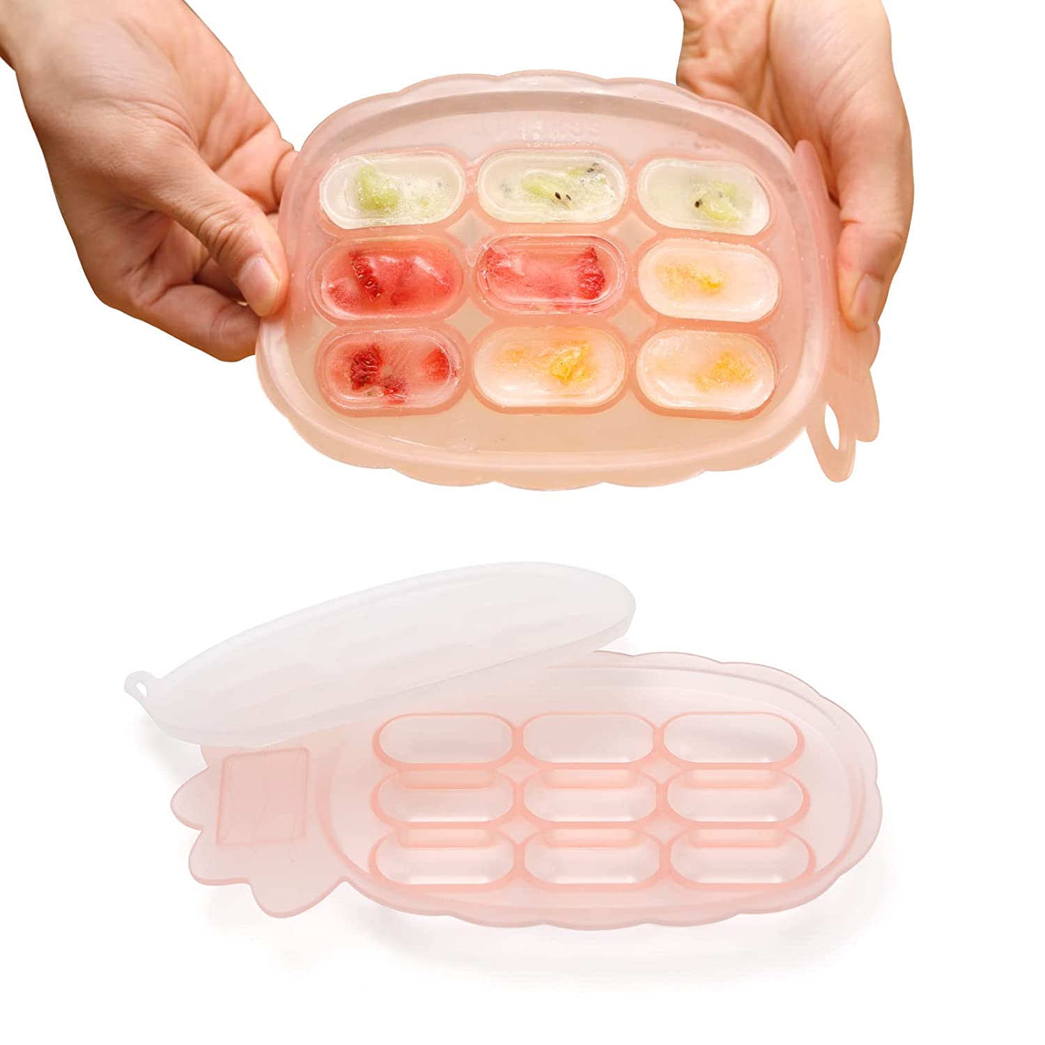 haakaa Silicone Nibble Tray -Breastmilk Teething Popsicle Mold - Baby Fresh Food Freezer Nibbler Feeder- Ice Cube Tray - Baby Serving Divided Sausage Plate - 4m+Baby Toddler -Pineapple Blush