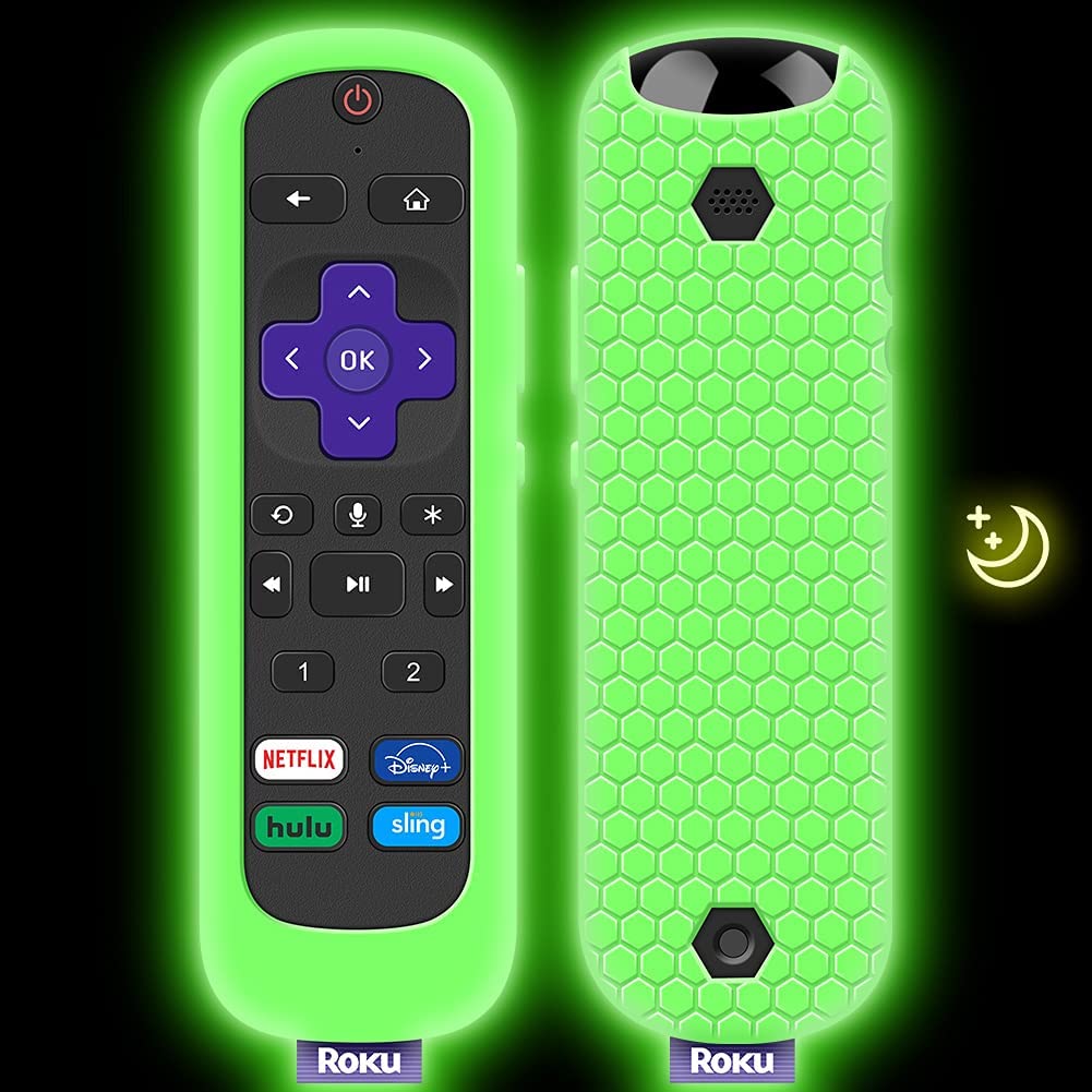 Case for Roku Voice Remote Pro, Cover Roku Ultra 2020/2019/2018 Remote Control Silicone Protective Controller Back Sleeve Holder Universal Replacement Skin New Battery Protector(Glow Green)