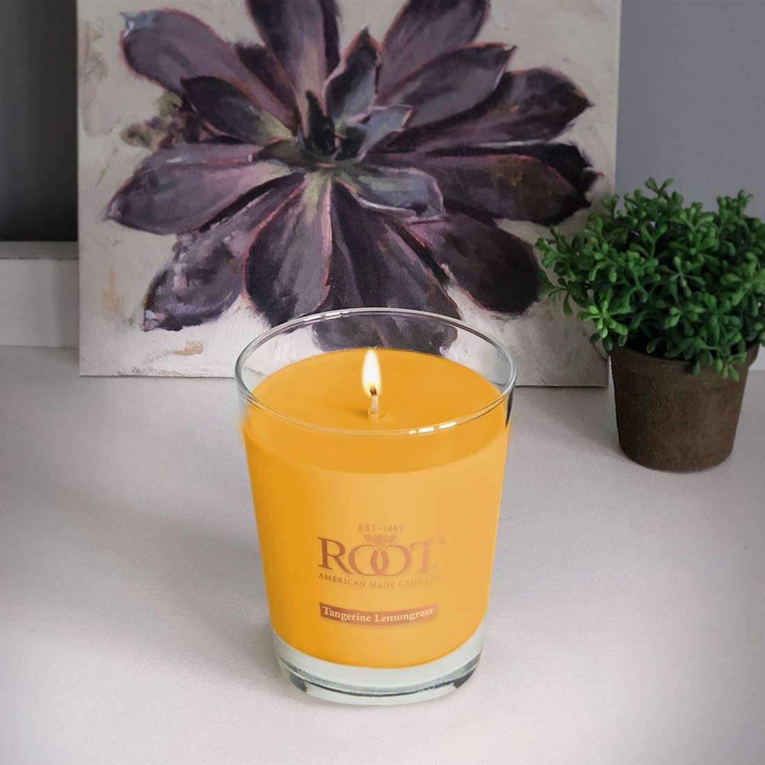 Root Candles 887041 Honeycomb Veriglass Scented Beeswax Blend Candle, Large, Tangerine Lemongrass