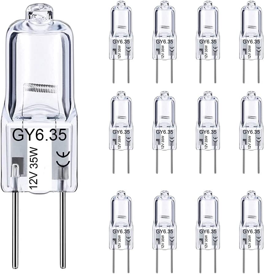 GY6.35 Halogen Light Bulbs 12 Volt 35 Watt, 12 Pack 2 Pin GY6.35 Base Bulb, Replacement T4 Tubular JCD Type Bulb for Ceiling Lights, Table Lamp, Chandelier, 2700K Warm White, Dimmable