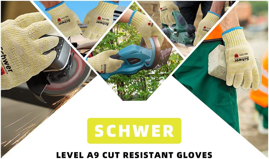 Schwer Level A9 Cut Resistant Gloves Construction Cut Gloves with Fireproof Aramid Fiber for Safety Work, HVAC, Warehouse, Lumber, Metal Detecting, Glass Handling, Wood Carving?XL?