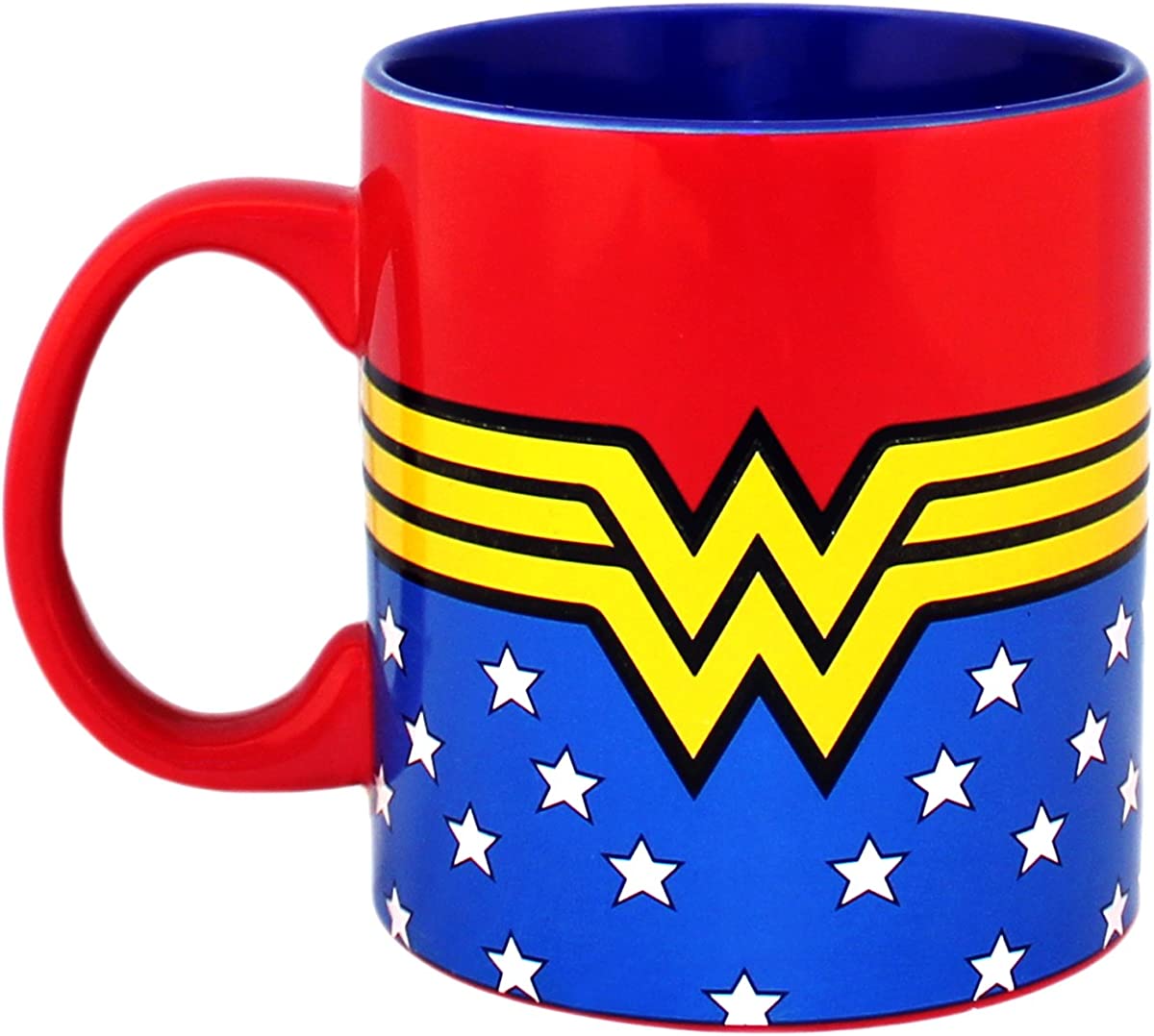 Silver Buffalo DC Comics Wonder Woman Logo Wrap Around with Stars Jumbo Ceramic Mug, 20 Ounces