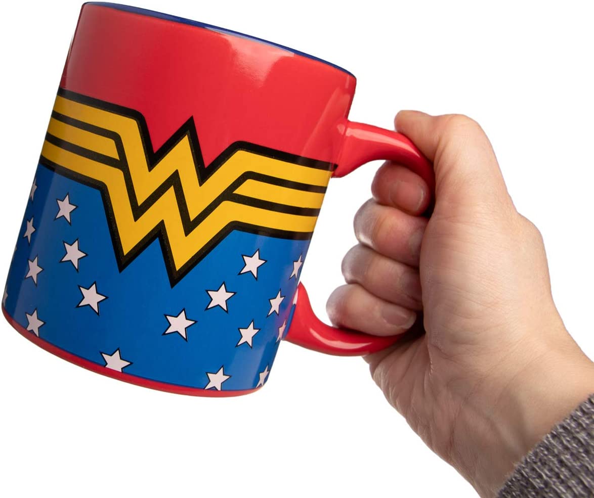 Silver Buffalo DC Comics Wonder Woman Logo Wrap Around with Stars Jumbo Ceramic Mug, 20 Ounces