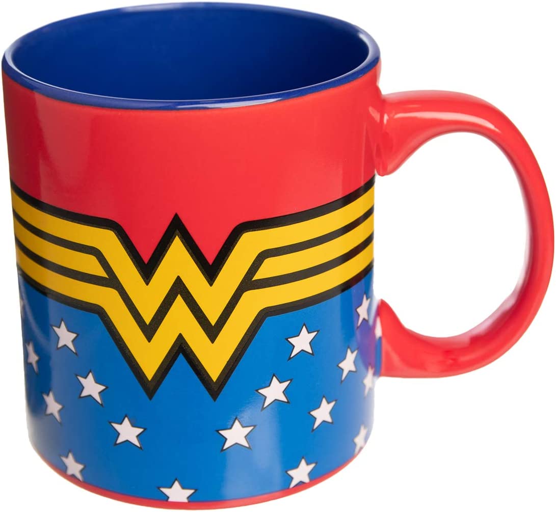 Silver Buffalo DC Comics Wonder Woman Logo Wrap Around with Stars Jumbo Ceramic Mug, 20 Ounces