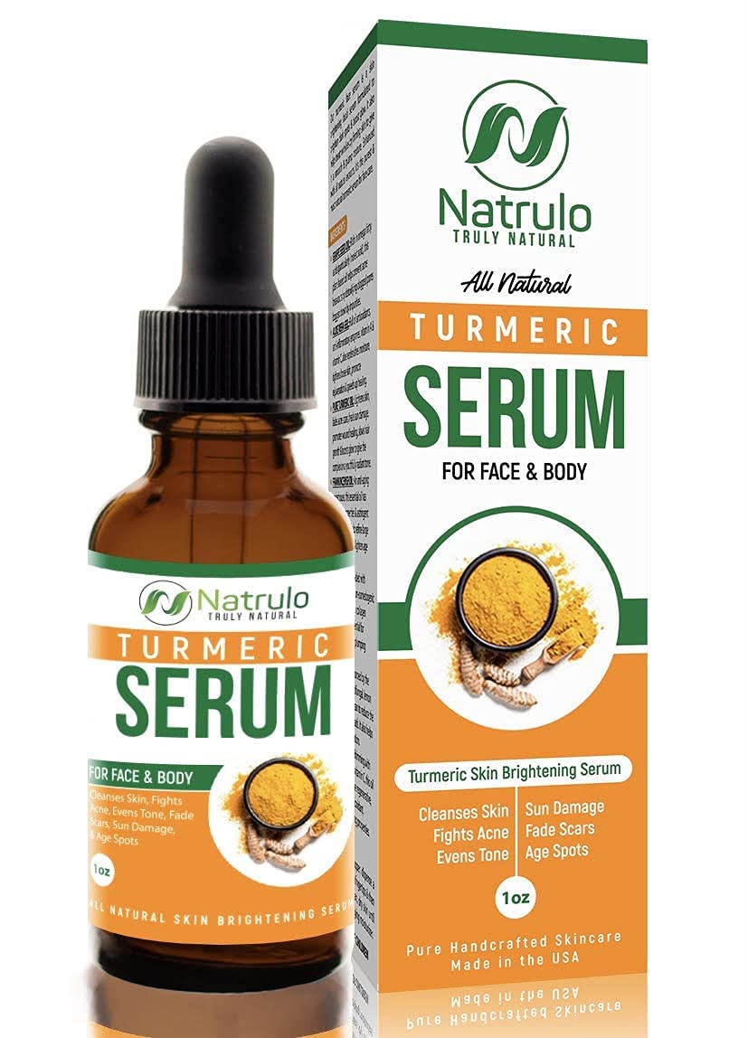 Natrulo Turmeric Serum for Face & Body - All Natural Turmeric Skin Brightening Serum - Cleanses Skin, Fights Acne, Evens Tone, Heals Scars - Pure Handcrafted Skincare Made in the USA