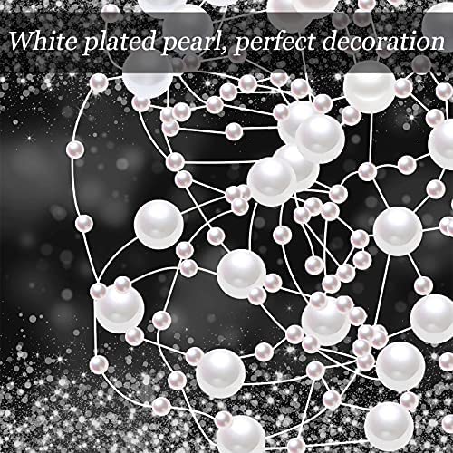 24 Pcs Artificial Pearl String for Floating Candle Faux Pearls Beads String Pearl Party Garland Decoration for Vases Filler Wedding Centerpiece Christmas Party Decor (White)