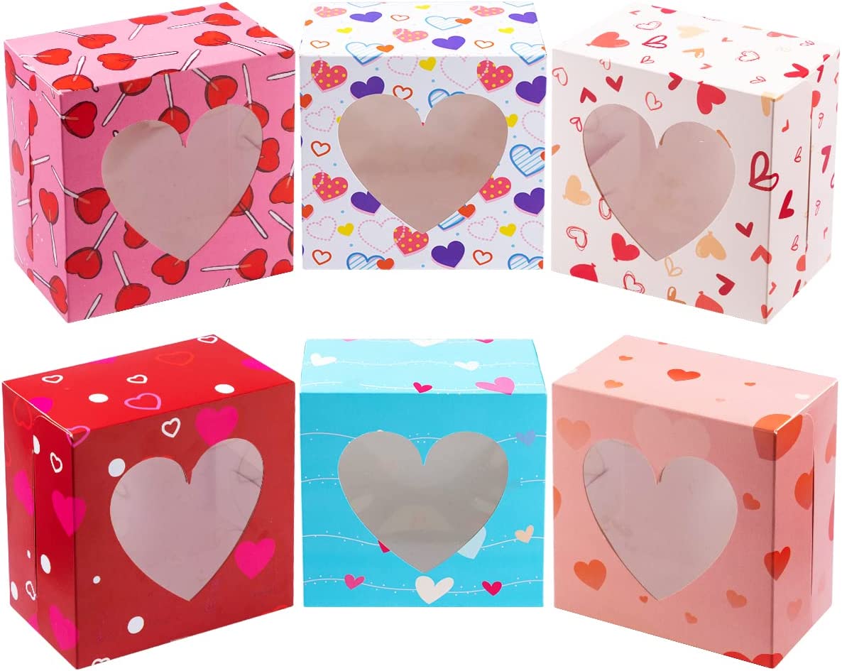 Valentines Day Bakery Treat Boxes Valentines Cupcake Boxes Cookie Boxes with Window for Holiday Pastries, Doughnut, Cookie, Cupcakes, Brownies, Truffles Gift Giving (4.5