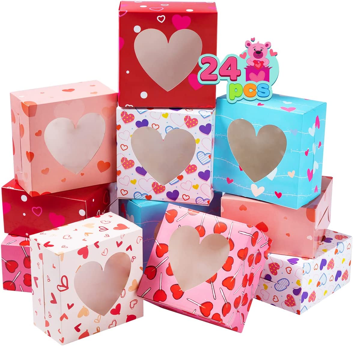 Valentines Day Bakery Treat Boxes Valentines Cupcake Boxes Cookie Boxes with Window for Holiday Pastries, Doughnut, Cookie, Cupcakes, Brownies, Truffles Gift Giving (4.5