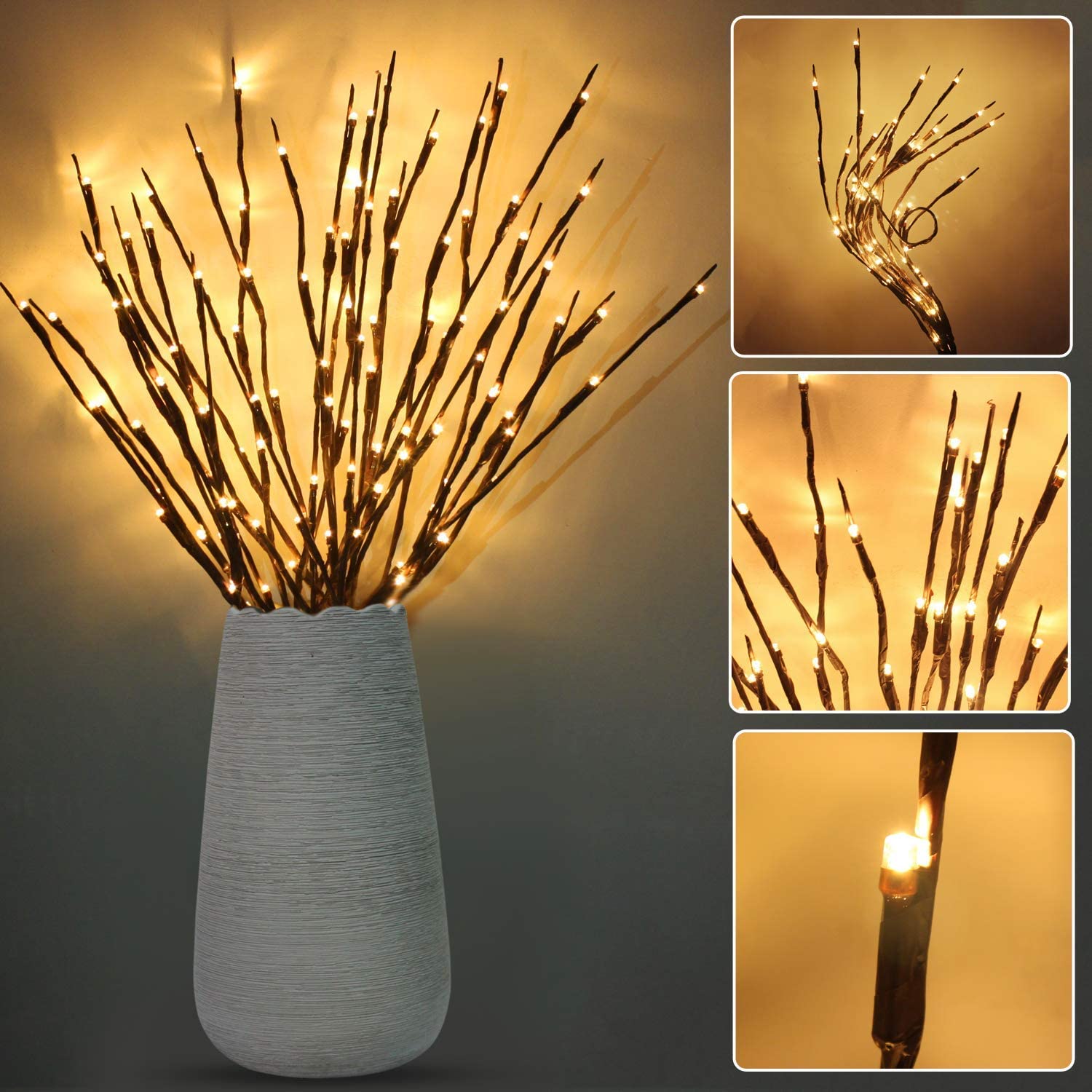 6 Pack LED Branch Lights Battery Powered Decorative Lights Willow Twig Lighted Branch for Home Decoration -30 Inch 20 LEDs (Warm White)