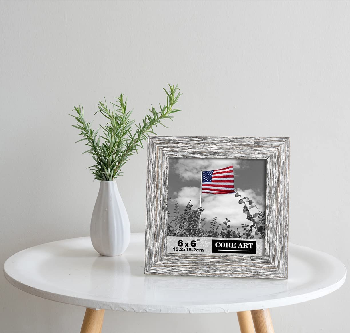 CORE ART 6x6 Picture Frame Square Wood Rustic Gray (Grey) Photo Frames Set of 2 High Definition Semi-tempered Glass Wall or Tabletop Display