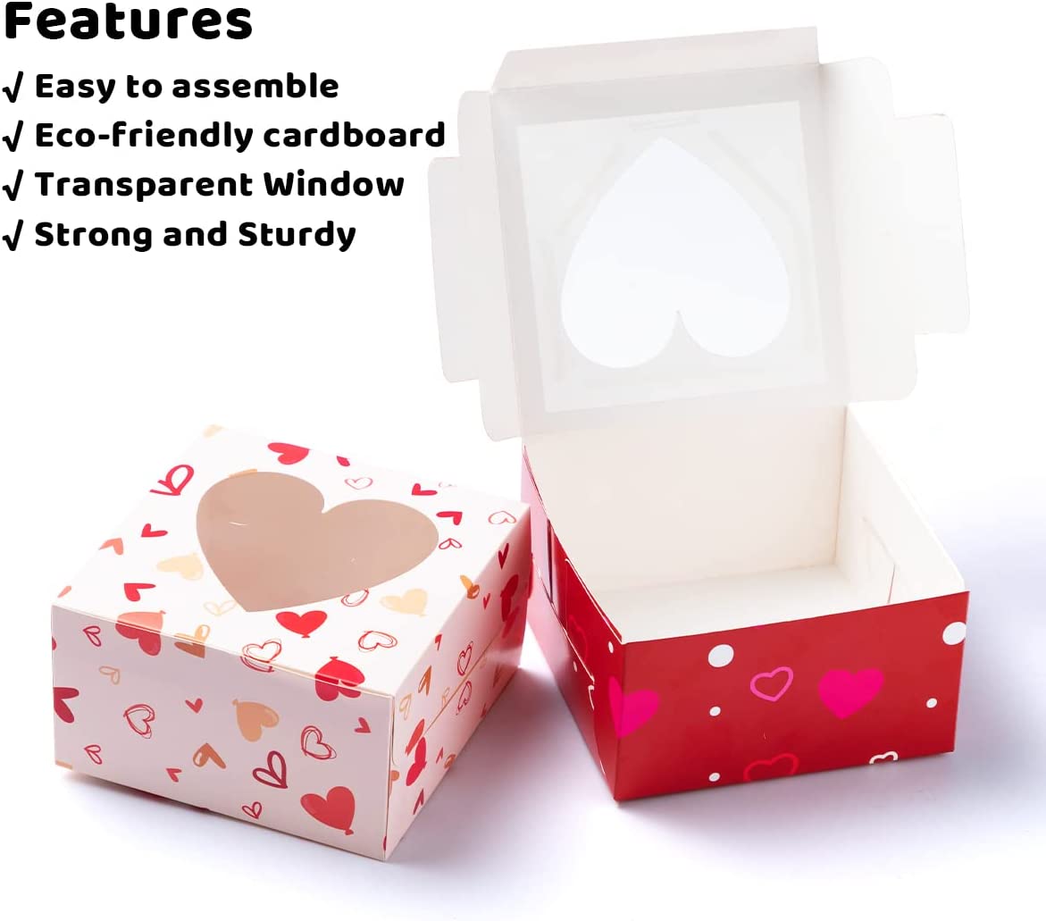 Valentines Day Bakery Treat Boxes Valentines Cupcake Boxes Cookie Boxes with Window for Holiday Pastries, Doughnut, Cookie, Cupcakes, Brownies, Truffles Gift Giving (4.5