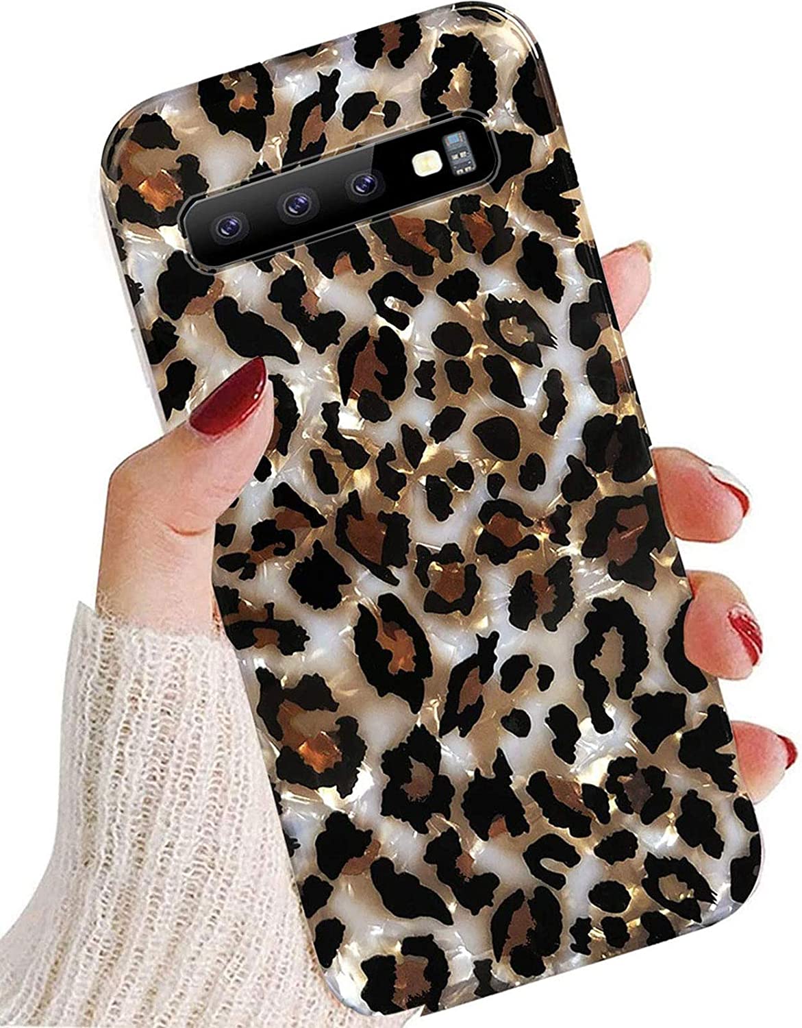 J.west Leopard Case for Galaxy S10 Plus Case 6.4 inch, Luxury Sparkle Cheetah Print Girls Women Pretty Design Ultra Slim Soft Silicone Protective Phone Case Cover for Samsung Galaxy S10 Plus