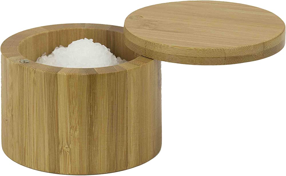 Home Basics Bamboo Swivel Salt Box with Magnetic Lid, Natural Honey (1 Tier)