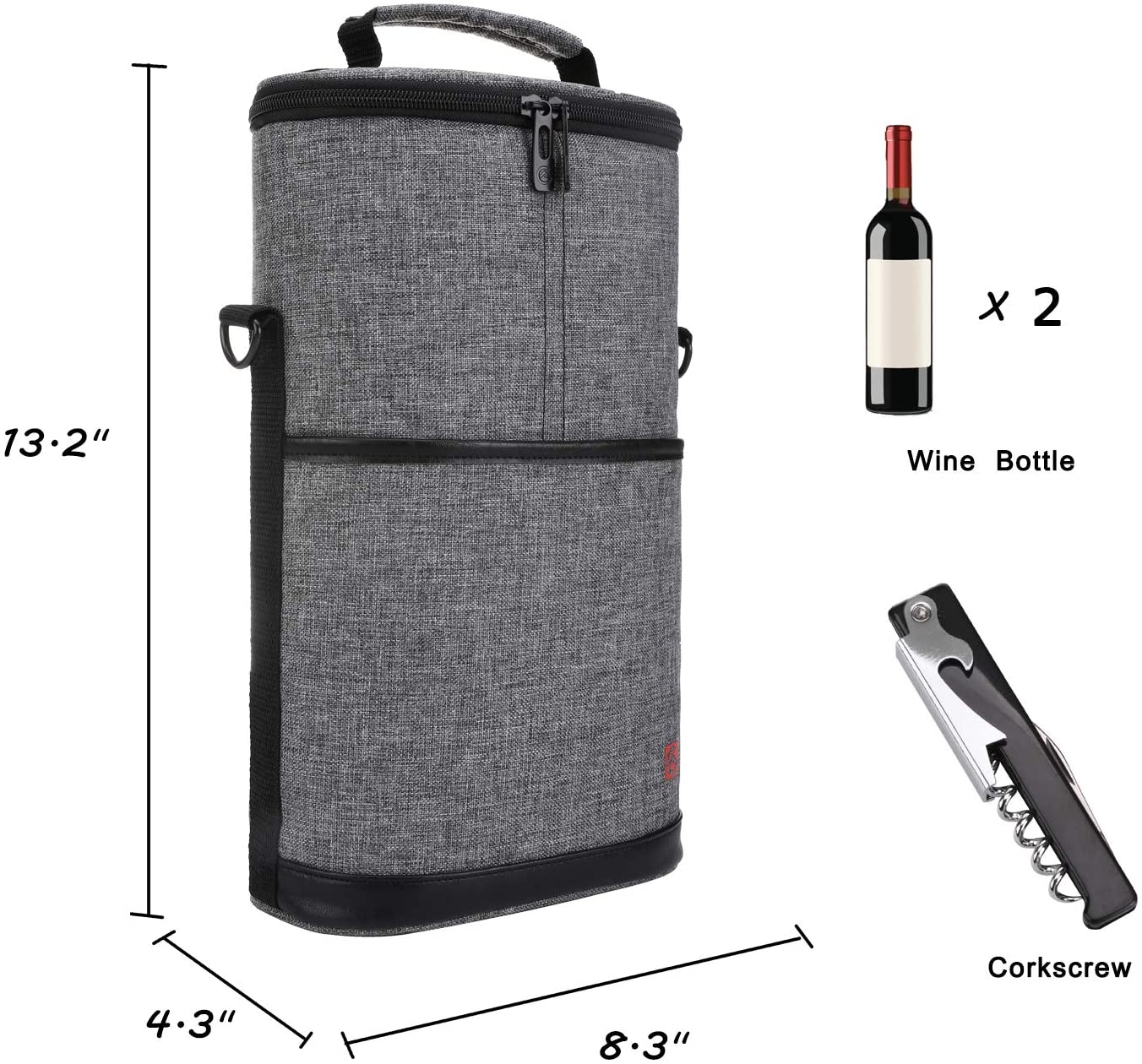 ALLCAMP 2 Bottle Wine Tote Carrier - Insulated Portable Padded Canvas Wine Bag for Travel, BYOB Restaurant, Wine Tasting, Party, Great Christmas Day Gift for Wine Lover?Gray