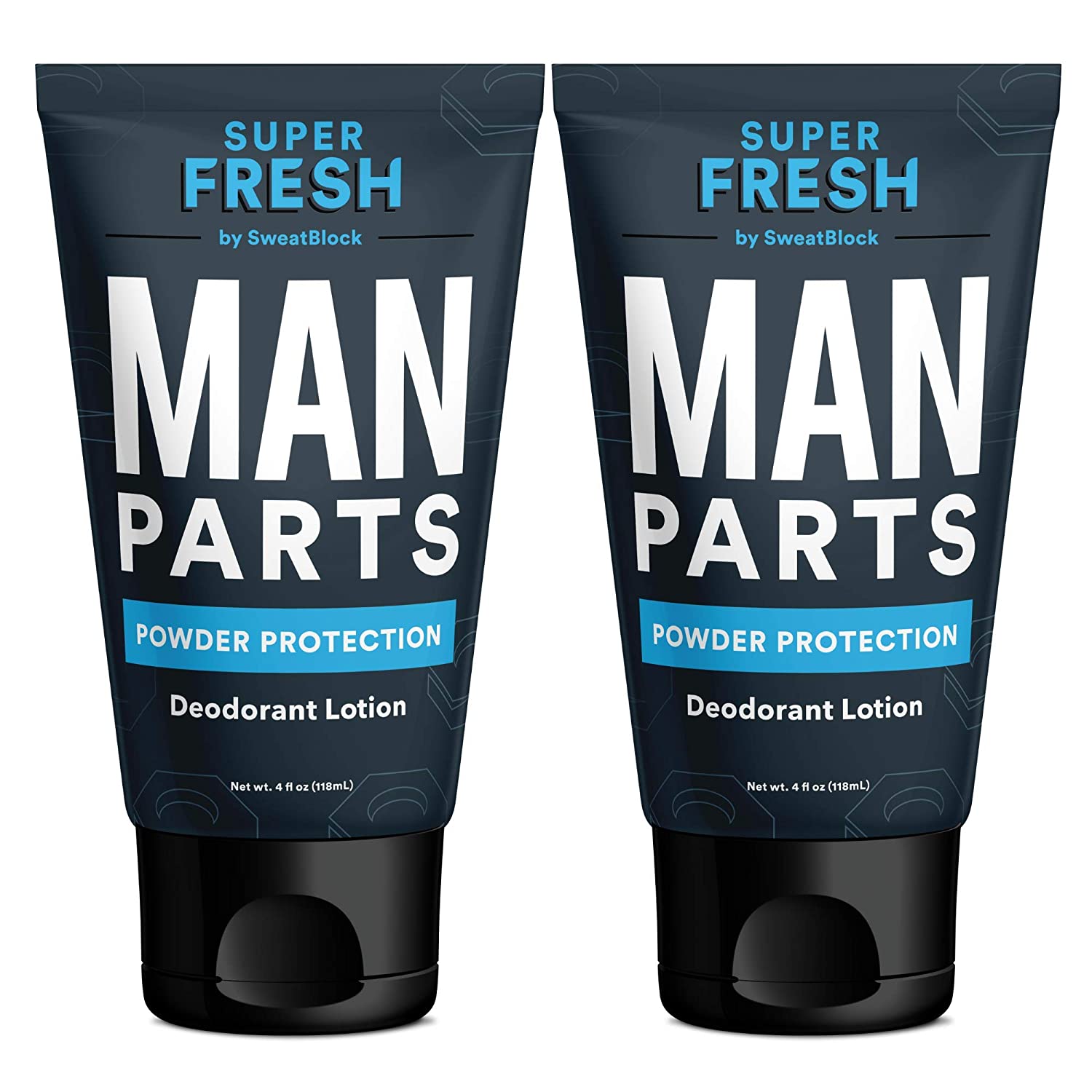 Super Fresh Man Parts Ball Deodorant For Men - 2-in-1 Deodorant & Powder Lotion that Deodorizes and Stops Sticky, Itchy, Smelly Man Parts - Aluminum Free, No Talc, No Parabens - Dermatologist Tested - Made in USA - 4 fl oz Tube (2 Pack)