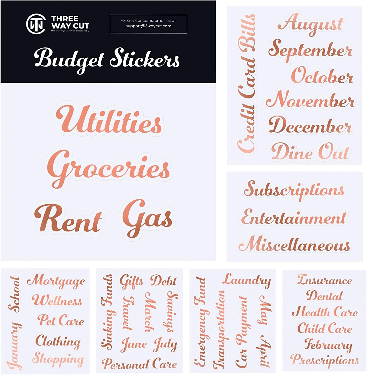 Budget Binder Label Stickers for Cash Envelopes, 42 Rose Gold Budgeting Labels, Personalized Sticker for Wallet Monthly Planners Bills Coupon Savings Money Organizer, Waterproof Vinyl Letter Decal