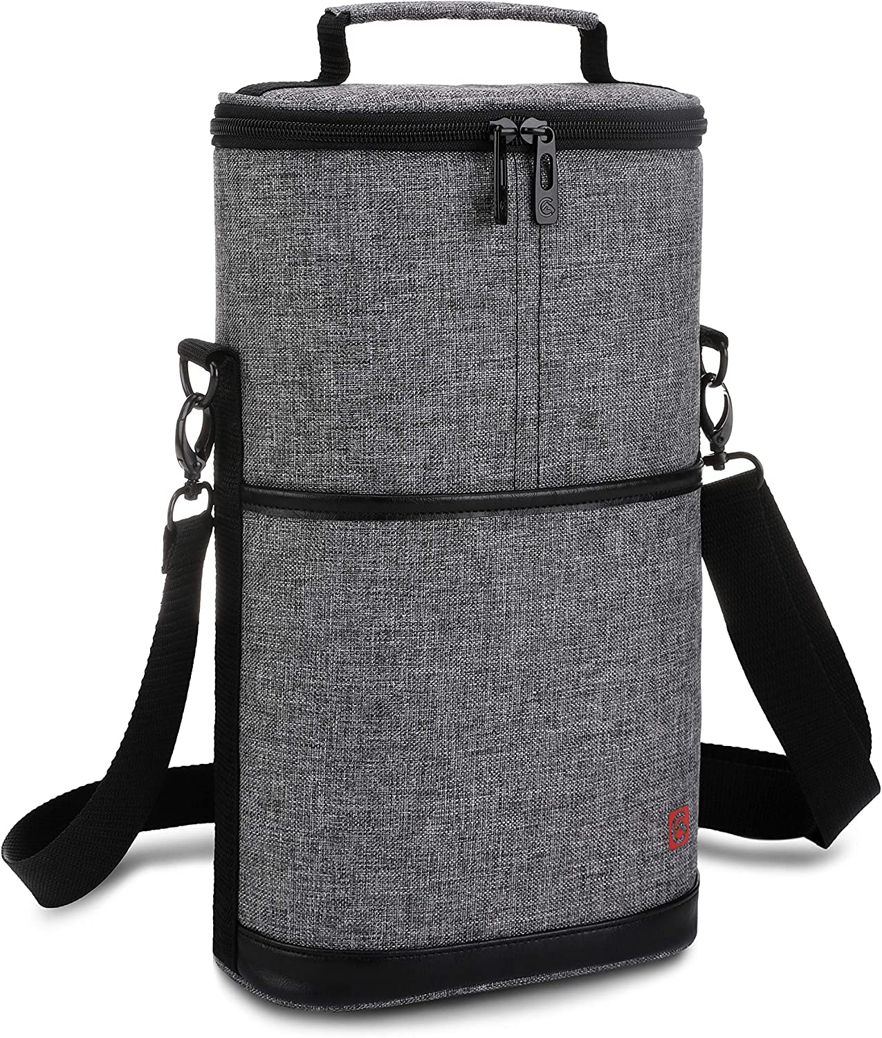 ALLCAMP 2 Bottle Wine Tote Carrier - Insulated Portable Padded Canvas Wine Bag for Travel, BYOB Restaurant, Wine Tasting, Party, Great Christmas Day Gift for Wine Lover?Gray